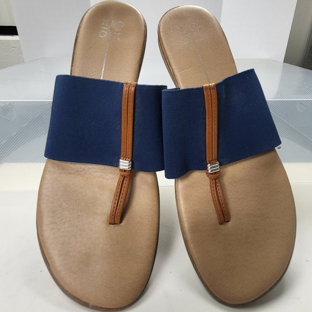 XOXO navy blue and brown sandals stretchy canvas EUC size 10